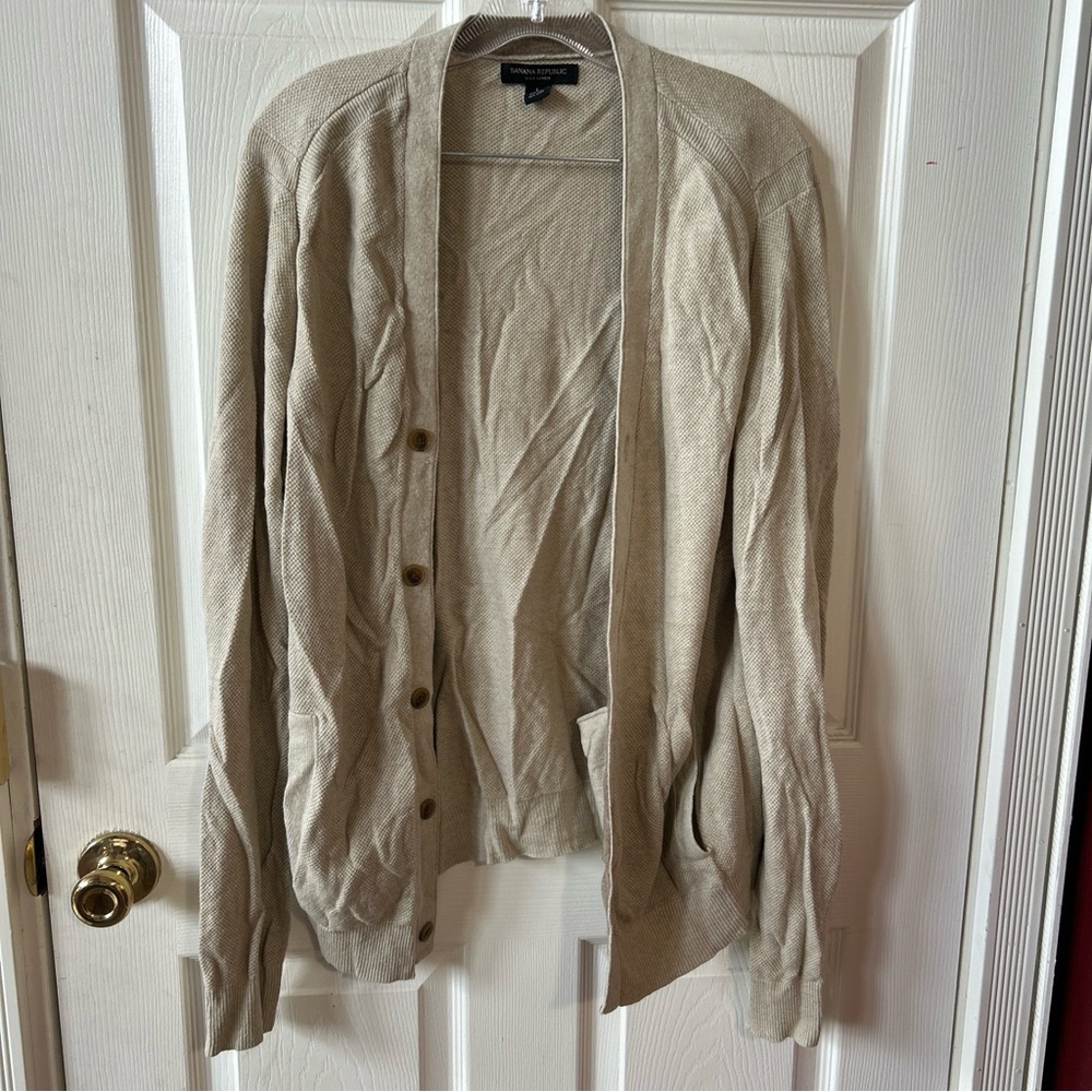 Banana Republic Men’s Silk Linen Button Beige Cardigan L